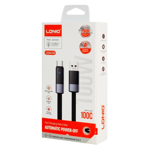 LDNIO καλώδιο USB-C σε USB LS241Q, flat, 100W, 480Mbps, 1m, μαύρο