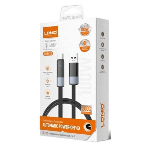 LDNIO καλώδιο USB-C σε USB LS242Q, flat, 100W, 480Mbps, 2m, μαύρο