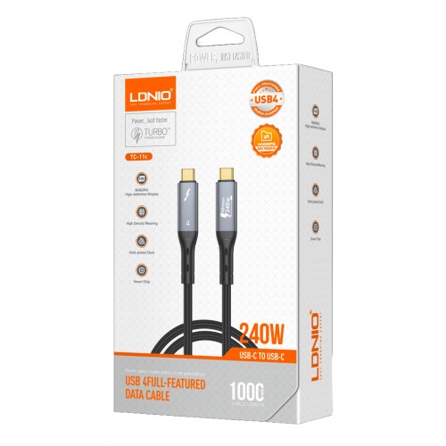 LDNIO καλώδιο USB-C TC-11c, 240W, 40Gbps, 8K/60Hz, 1m, μαύρο