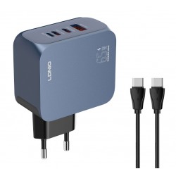 LDNIO φορτιστής τοίχου Q7 με καλώδιο USB-C, USB/Lightning/2x USB-C, GaN, 65W, μπλε