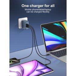 LDNIO φορτιστής τοίχου Q7 με καλώδιο USB-C, USB/Lightning/2x USB-C, GaN, 65W, μπλε