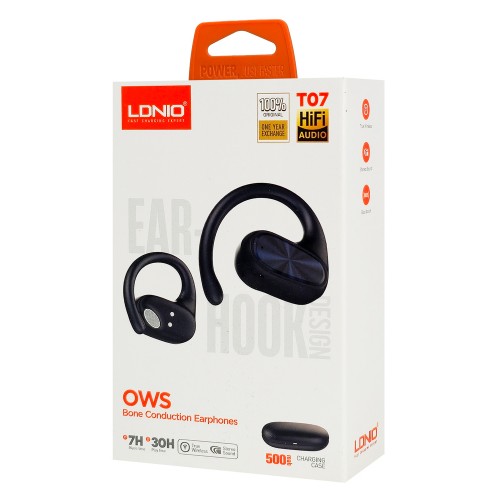 LDNIO earphones με θήκη φόρτισης T07, OWS Bone Conduction, 15mm, 60/500mAh, μαύρα