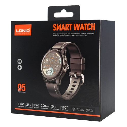 LDNIO smartwatch SW05, heart rate, 1.39" TFT, lP68, μαύρο