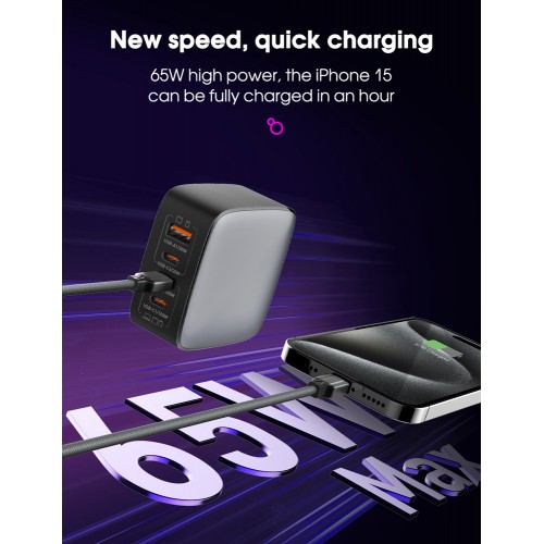 LDNIO καλώδιο USB-C iP-441c, 65W, 480Mbps, 1m, γκρι