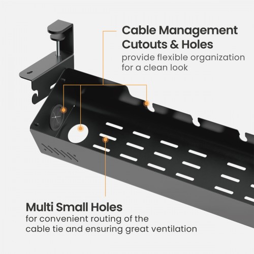BRATECK cable management γραφείου CC11-22-1, μεταλλικό, 494x167x196mm, μαύρο