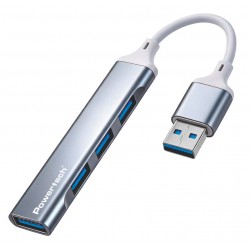 POWERTECH USB hub PTR-0207, 4x θυρών, USB 3.0, 5Gbps, USB σύνδεση, γκρι