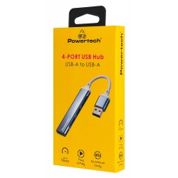 POWERTECH USB hub PTR-0207, 4x θυρών, USB 3.0, 5Gbps, USB σύνδεση, γκρι