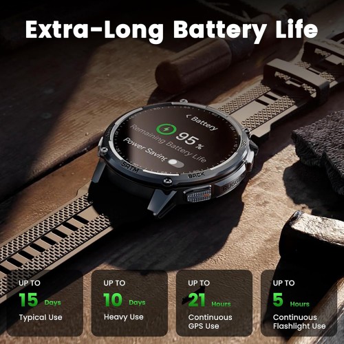 KOSPET smartwatch TANK T4C, heart rate, 1.5" AMOLED, GPS, 5 ATM & IP69K, με φακό, μαύρο