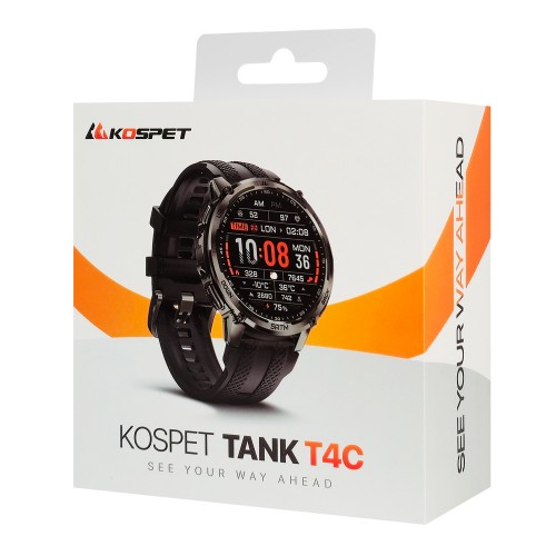KOSPET smartwatch TANK T4C, heart rate, 1.5" AMOLED, GPS, 5 ATM & IP69K, με φακό, μαύρο