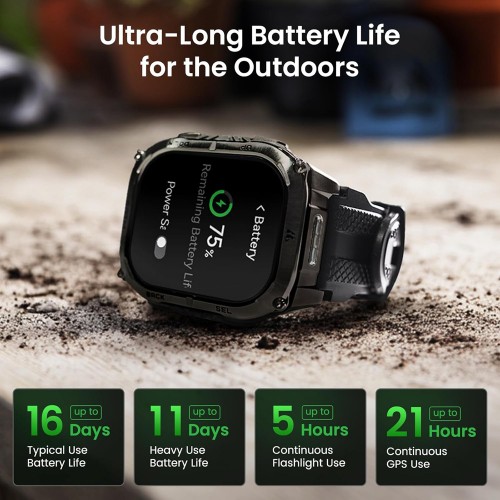 KOSPET smartwatch TANK M4C, heart rate, 1.96" AMOLED, GPS, 5 ATM & IP69K, με φακό, μαύρο