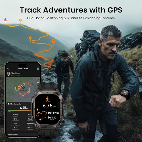KOSPET smartwatch TANK M4C, heart rate, 1.96" AMOLED, GPS, 5 ATM & IP69K, με φακό, μαύρο