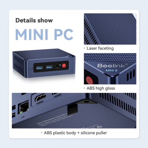 BEELINK mini PC Mini S12 Pro, Intel N100, 12GB, 512GB M.2, Windows 11 Pro