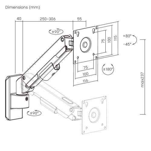 BRATECK επιτοίχια βάση οθόνης LDA113-111, 17-32", έως 9kg