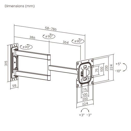BRATECK επιτοίχια βάση τηλεόρασης LPA95-223L, 23-43", έως 50kg, full motion