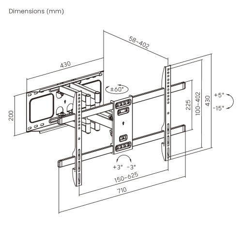 BRATECK επιτοίχια βάση τηλεόρασης LPA69-466W, 37-86", έως 60kg, full motion, weatherproof