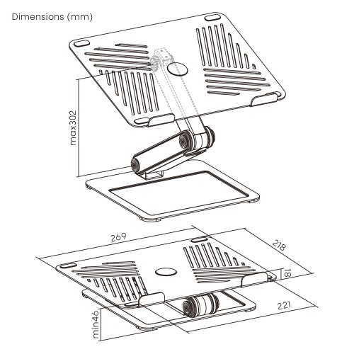 BRATECK μεταλλική βάση για laptop LPS09-02, 11~17", foldable, γκρι