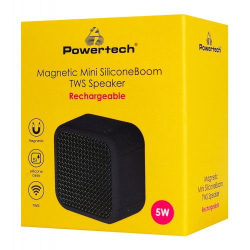 POWERTECH μίνι φορητό ηχείο TWS PT-1626, μαγνητικό, 5W, Bluetooth, 400mAh, μαύρο