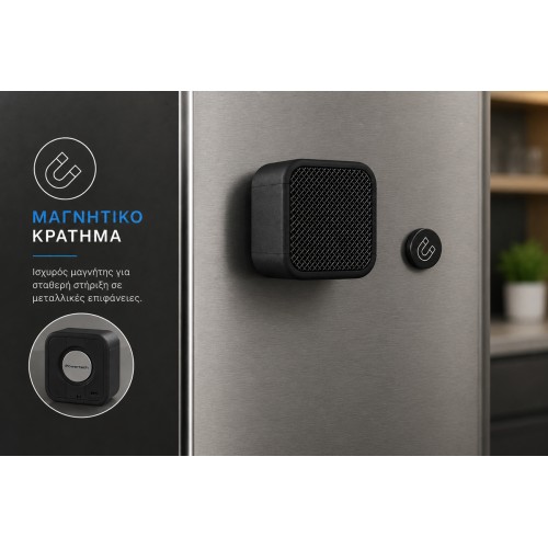 POWERTECH μίνι φορητό ηχείο TWS PT-1626, μαγνητικό, 5W, Bluetooth, 400mAh, μαύρο