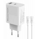 POWERTECH φορτιστής τοίχου PT-1636 με καλώδιο, USB/USB-C, 30W, GaN, λευκός