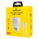 POWERTECH φορτιστής τοίχου PT-1636 με καλώδιο, USB/USB-C, 30W, GaN, λευκός