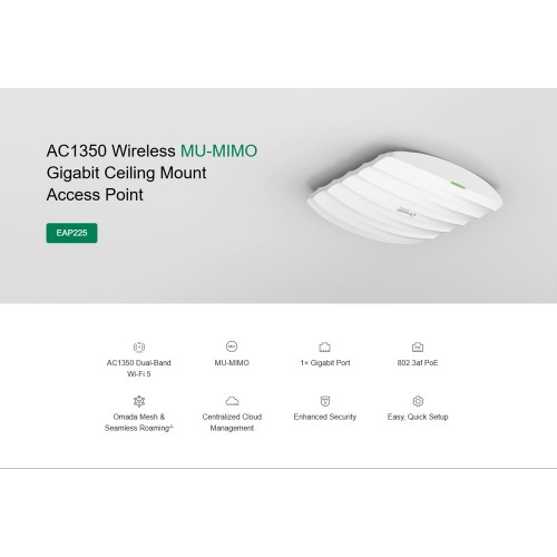 TP-LINK access point EAP225, AC1350 MU-MIMO, οροφής, V4.20