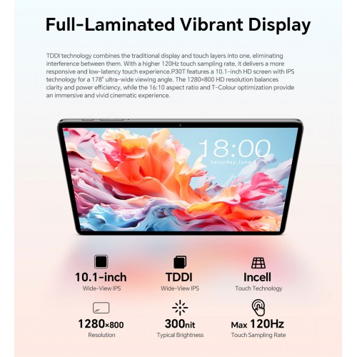 TECLAST tablet P30T με πληκτρολόγιο/στυλό αφής/θήκη, 10.1", 3/128GB, Android 16, 6000mAh, γκρι