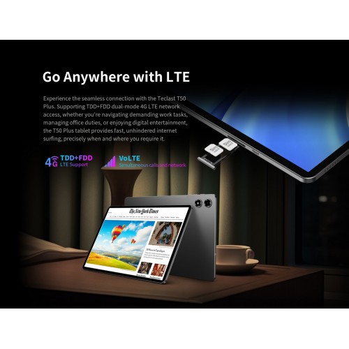 TECLAST tablet T50 Plus με πληκτρολόγιο/στυλό αφής/θήκη, 10.95", 8/128GB, 4G, Android 16, 8000mAh, γκρι