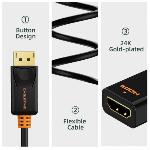 CABLETIME αντάπτορας DisplayPort σε HDMI CT-AV586-01G4K, 4K/30Hz, μαύρος