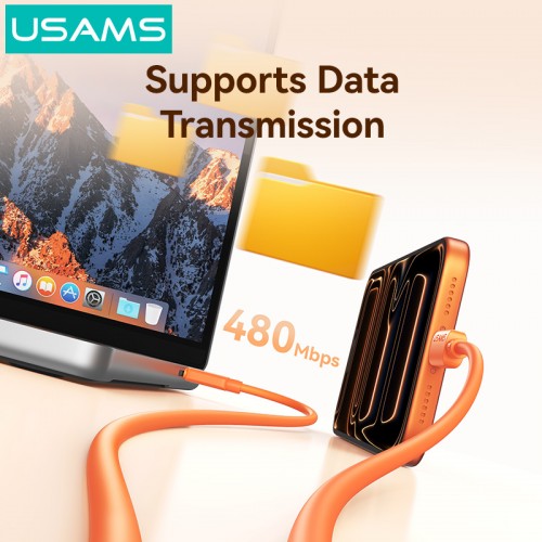 USAMS καλώδιο USB-C σε USB SJ786, σιλικόνης, 3A, 480Mbps, 1m, πορτοκαλί