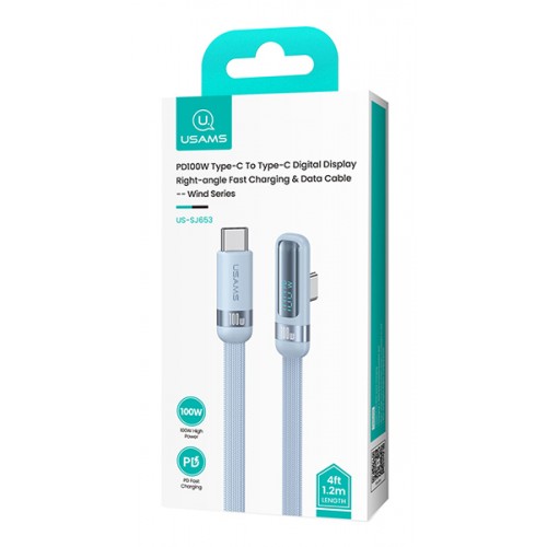 USAMS καλώδιο USB-C US-SJ653, 100W, 480Mbps, flat, 1.2m, μπλε
