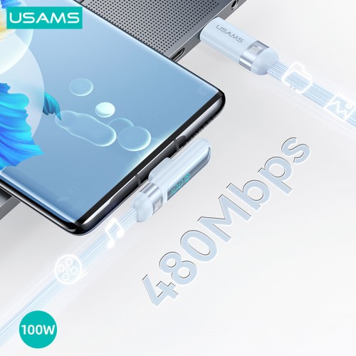 USAMS καλώδιο USB-C US-SJ653, 100W, 480Mbps, flat, 1.2m, μωβ