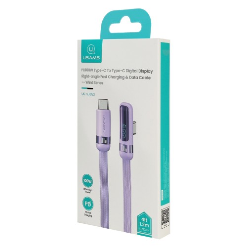 USAMS καλώδιο USB-C US-SJ653, 100W, 480Mbps, flat, 1.2m, μωβ