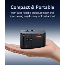 USAMS φορτιστής/αντάπτορας πρίζας CC334, USB & 3x USB-C, universal, 100W, GaN, μαύρος