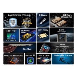 ULEFONE smartphone Armor 22 Pro, 6.58", 8/256GB, 6600mAh, IP68/IP69K/MIL-STD-810H, μαύρο