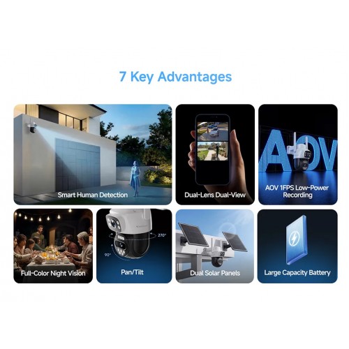 VSTARCAM smart ηλιακή κάμερα AG622DR, dual lens, 2MP, 4G, PTZ, SD, IP66