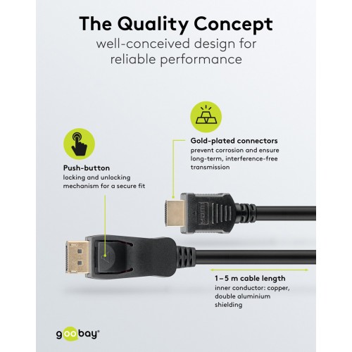 GOOBAY καλώδιο DisplayPort σε HDMI 80521, 4K/60Hz, 18 Gbps, 1m, μαύρο