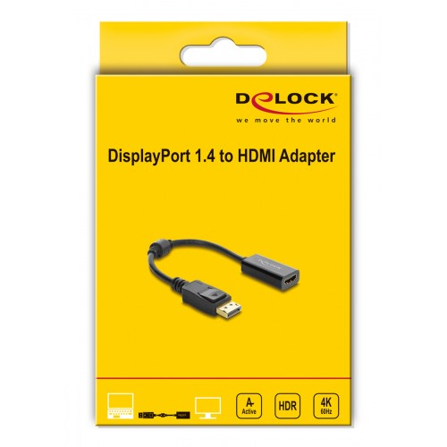 DELOCK αντάπτορας DisplayPort σε HDMI 63006, 4K/60Hz, active, μαύρος