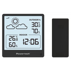 POWERTECH ψηφιακός μετεωρολογικός σταθμός PT-1657 με ασύρματο εξωτερικό αισθητήρα, μαύρος